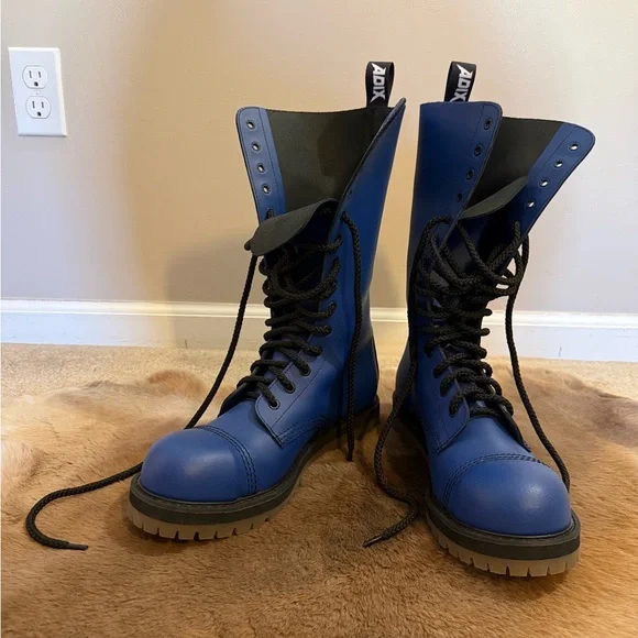 Blue Combat Boots with Black Laces - Picture 1 of 5